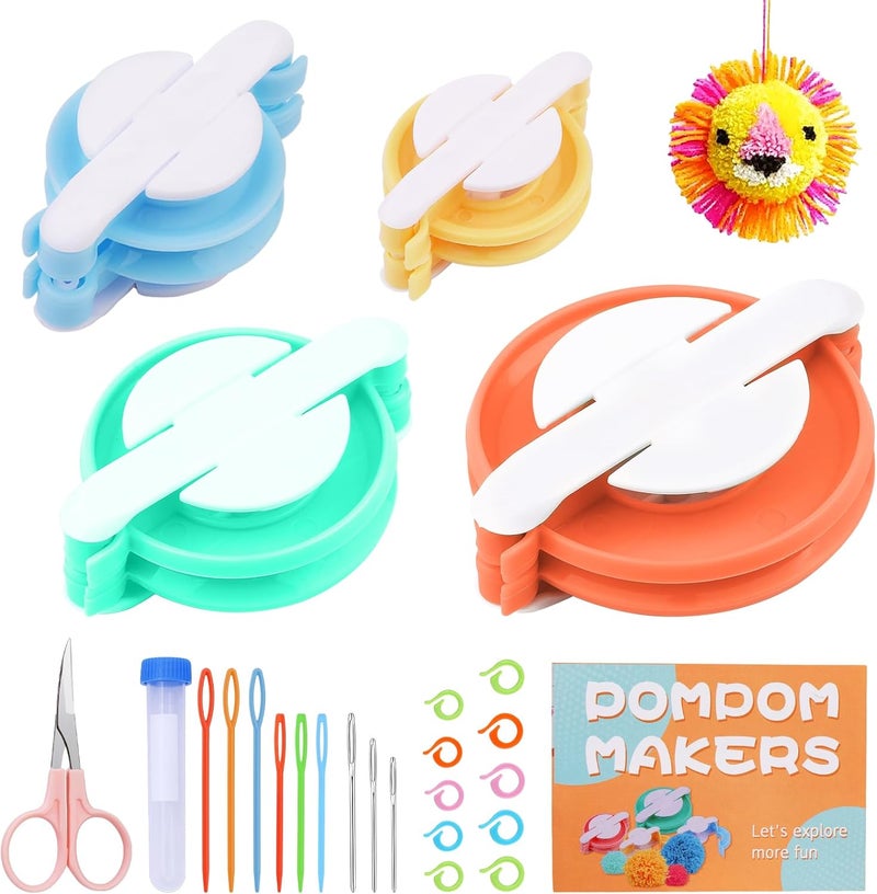 FTEVEN 27Pcs Pom Pom Maker, 4 Size Pompom Maker Kit for Fluff Ball Weave, Crochet Knitting with Scissor and Instruction for Adult DIY Decoration Yarn Knitting Project - Image 1